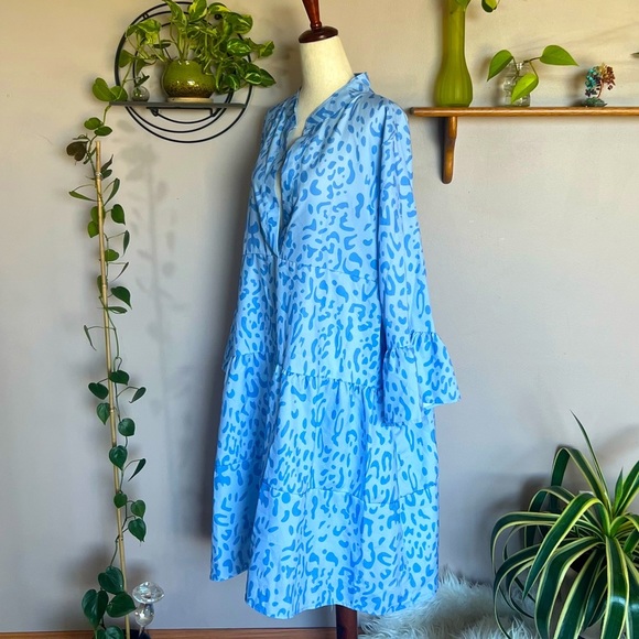 NWOT Boho Flare Sleeve Dress Leopard Print Pleated Party Beach Dress - Picture 3 of 10